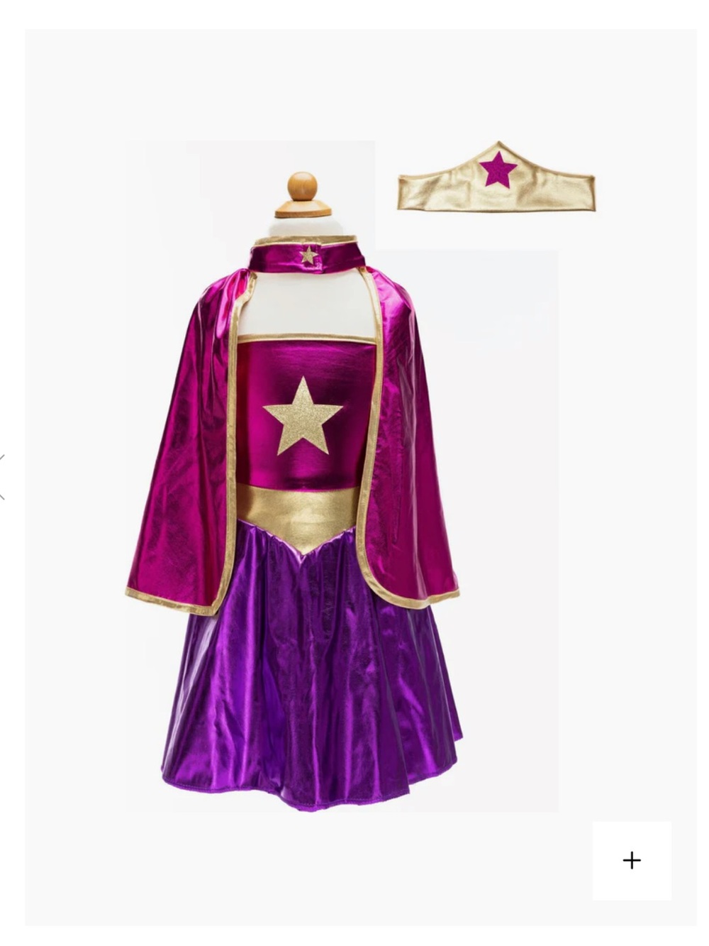 Great Pretenders Star Dress, Cape, Headpiece Purple & Gold Superhero Costume